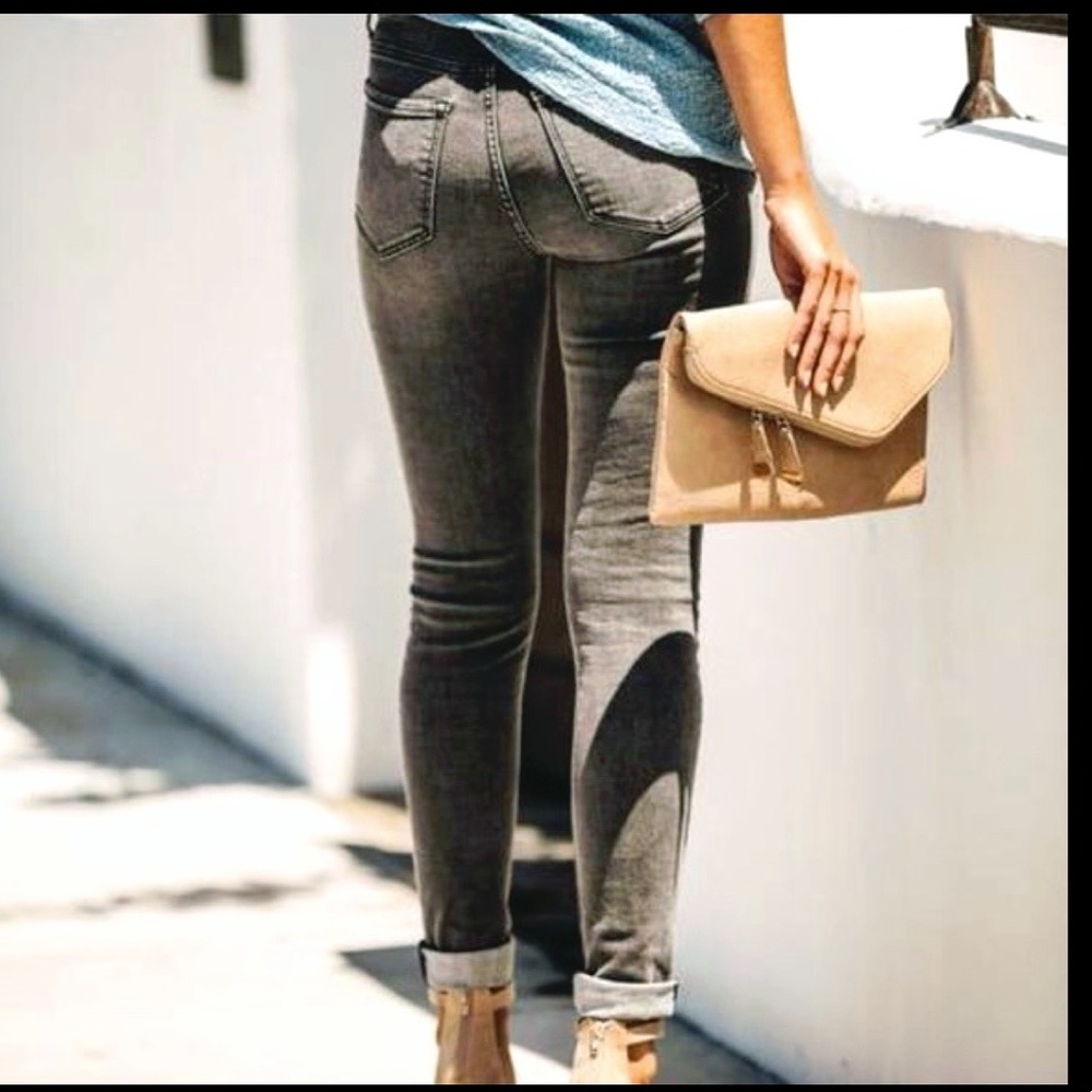 NWT: sneak peek mid rise distressed gray skinny jeans - Picture 3 of 5